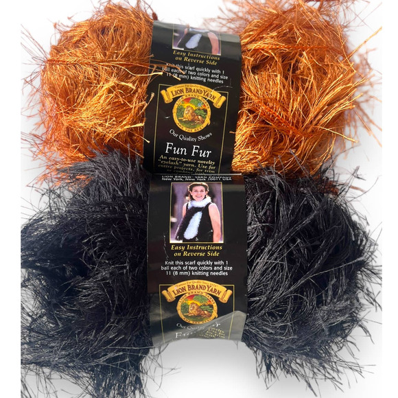 2 Skeins Lion Brand FUN FUR Eyelash Yarn | Copper & Black - Picture 4 of 5